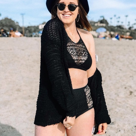 Strap Merged Wide Stripe Front Black Swim Top Crop Top Bikini Bra - Picture 2 of 10